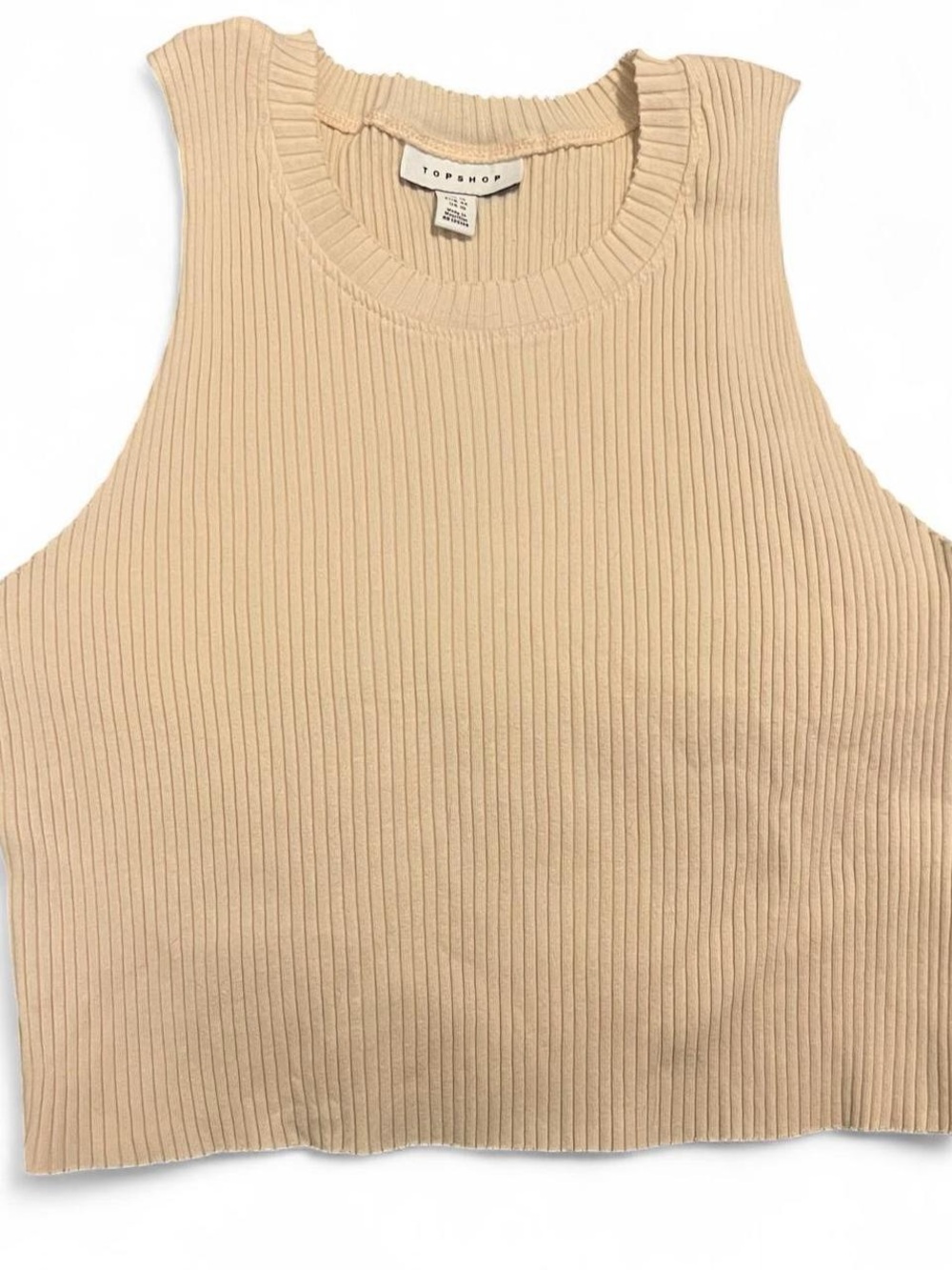 Topshop Beige Ribbed Sleeveless Crop Tank